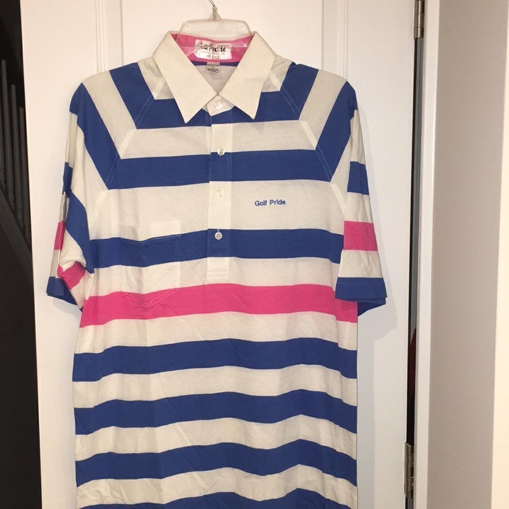 Vintage GOLF PRIDE GRIPS Pink Blue polo shirt Vtg